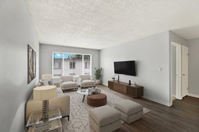 Bellevue apartment for rent - A living room with a television, couches, and a coffee table.