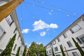 Bellevue apartment for rent - Apartment complex with trees and string lights.