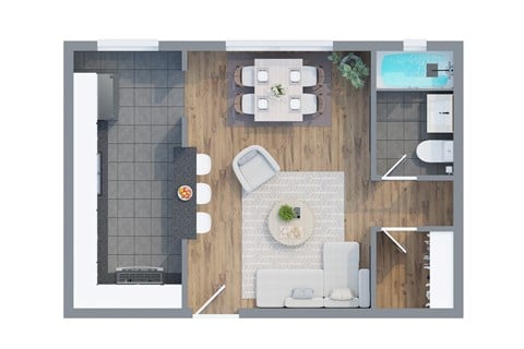 Floor plan for studio, 1 bath, 610 sqft