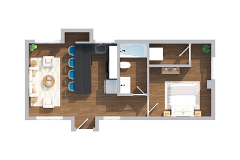 Floor plan for 1 bed, 1 bath, 700 sqft