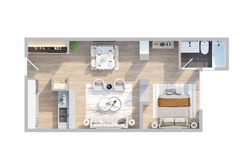 Floor plan for 1 bed, 1 bath, 625 sqft