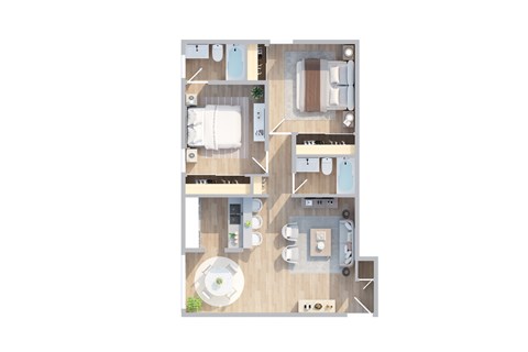 Floor plan for 2 beds, 2 baths, 850 sqft