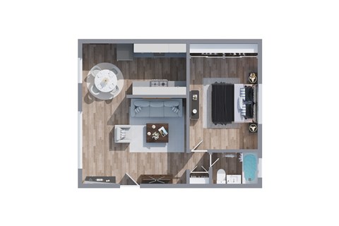Floor plan for 1 bed, 1 bath, 700 sqft