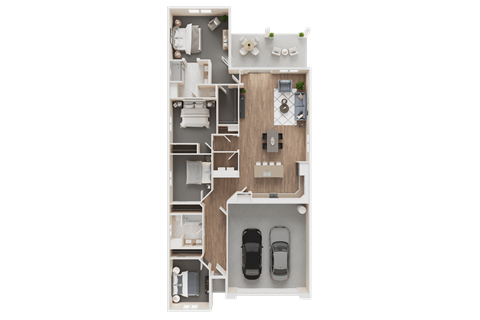 Floor plan for 4 beds, 2 baths, 1740 sqft