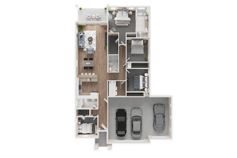 Floor plan for 4 beds, 3 baths, 1850 sqft