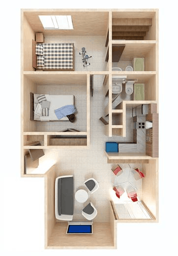 Floor plan for 2 beds, 1.5 baths, 1126 sqft