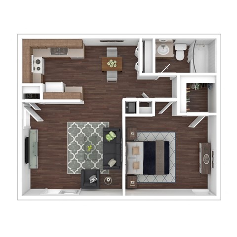 Floor plan for 1 bed, 1 bath, 682 sqft