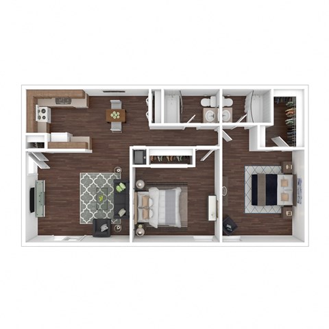 Floor plan for 2 beds, 2 baths, 952 sqft