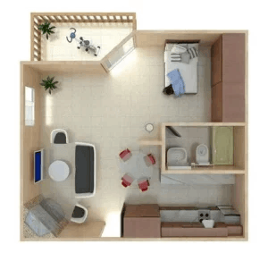 Floor plan for studio, 1 bath, 500 sqft