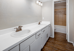Wichita Falls apartment for rent - A bathroom with a white sink and a white counter top.