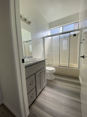 Los Angeles apartment for rent - a bathroom with a sink and a toilet and a shower