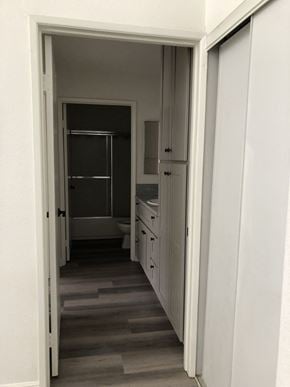 Los Angeles apartment for rent - a look down the hallway to the bathroom from the living room