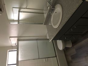 Los Angeles apartment for rent - a bathroom with a sink and a mirror and a shower