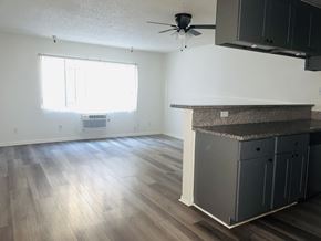 Los Angeles apartment for rent - A room with a ceiling fan and a window with blinds.