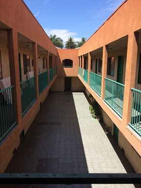 Los Angeles apartment for rent - a corridor between two buildings with balconies