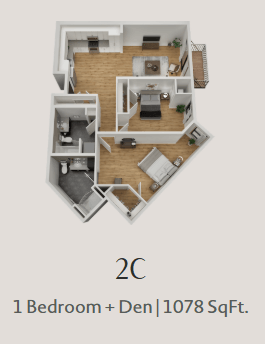 Floor plan for 1 bed, 1 bath, 1078 sqft