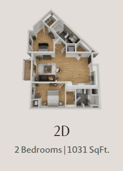 Floor plan for 2 beds, 2 baths, 1264 sqft