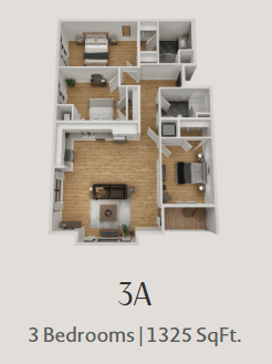 Floor plan for 3 beds, 2 baths, 1325 sqft