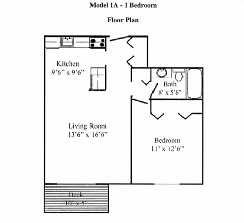 Floor plan for 1 bed, 1 bath, 700 sqft