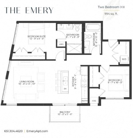 Floor plan for 2 beds, 2 baths, 1260 sqft