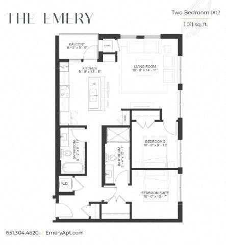 Floor plan for 1 bed, 1 bath, 659 sqft