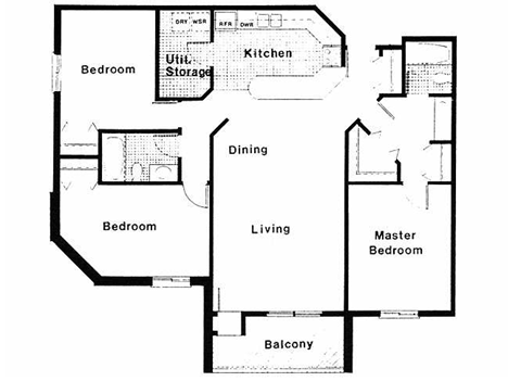 Floor plan for 3 beds, 2 baths, 1425 sqft
