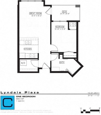 Floor plan for 1 bed, 1 bath, 1563 sqft