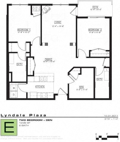 Floor plan for 2 beds, 2 baths, 1238 sqft