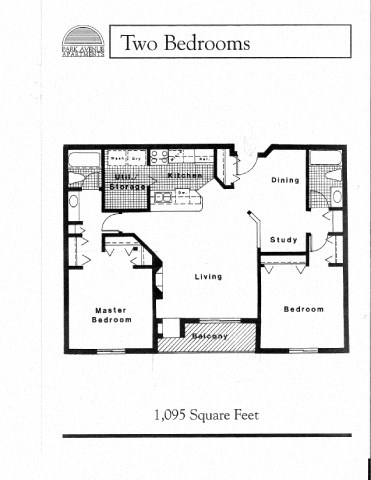 Floor plan for 2 beds, 2 baths, 1095 sqft