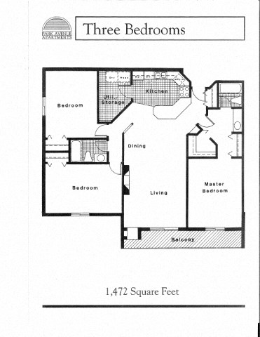 Floor plan for 3 beds, 2 baths, 1472 sqft