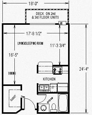 Floor plan for studio, 1 bath, 435 sqft