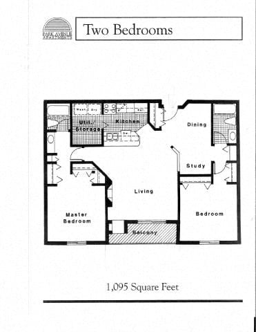 Floor plan for 2 beds, 2 baths, 1095 sqft