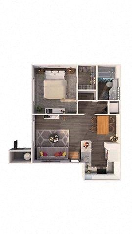Floor plan for 1 bed, 1 bath, 600 sqft