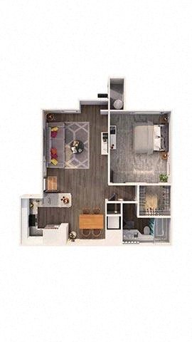 Floor plan for 1 bed, 1 bath, 675 sqft