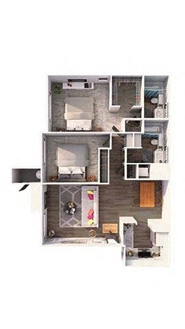 Floor plan for 2 beds, 2 baths, 925 sqft