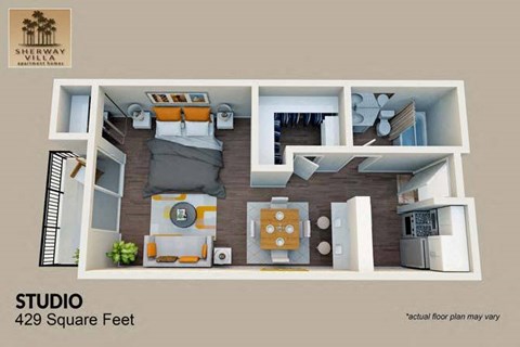 Floor plan for studio, 1 bath, 429 sqft