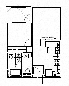 Floor plan for 1 bed, 1 bath, 637 sqft