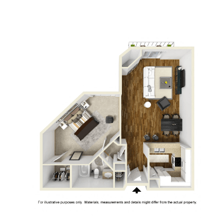 Floor plan for 1 bed, 1 bath, 759 sqft