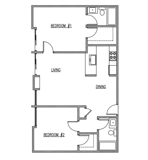 Floor plan for 2 beds, 2 baths, 1100 sqft