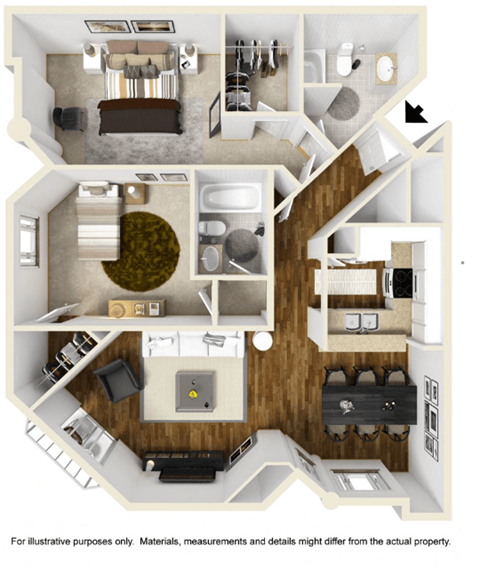 Floor plan for 2 beds, 2 baths