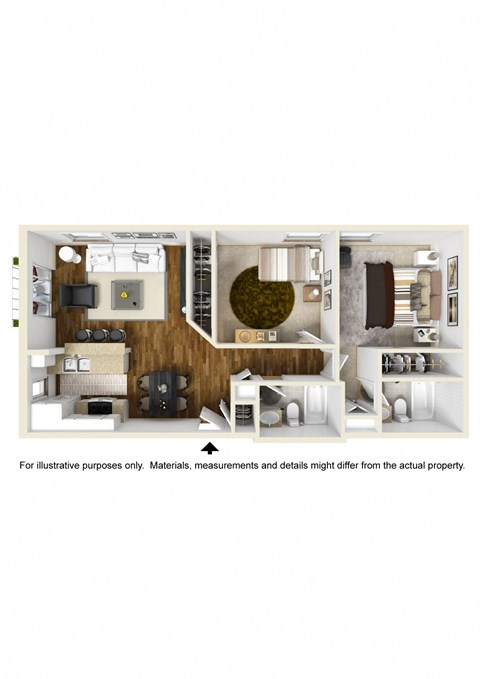 Floor plan for 2 beds, 2 baths, 863 sqft