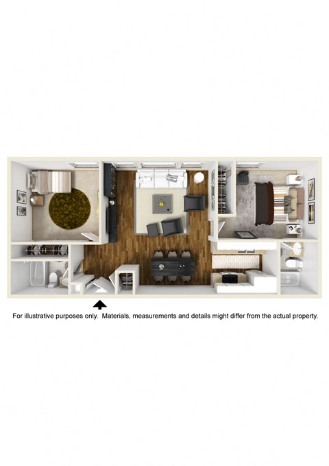 Floor plan for 2 beds, 2 baths, 852 sqft
