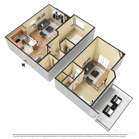 Floor plan for 1 bed, 2 baths, 866 sqft