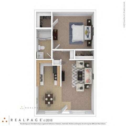 Floor plan for 1 bed, 1 bath, 825 sqft