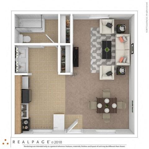 Floor plan for studio, 1 bath, 400 sqft