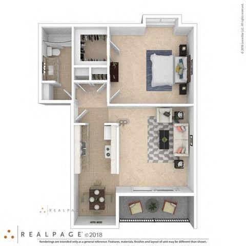Floor plan for 1 bed, 1 bath, 713 sqft