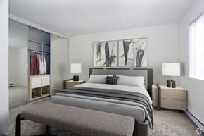 Dana Point apartment for rent - a bedroom with a bed and a closet at The Villas at Monarch Beach, Dana Point, CA