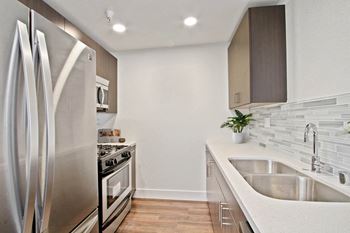 Stainless steel sink with faucet in kitchen