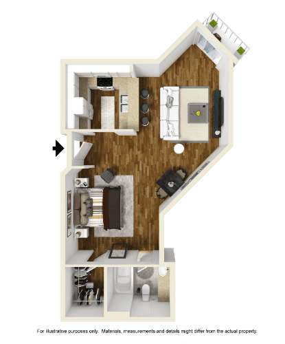 Floor plan for studio, 1 bath, 535 sqft