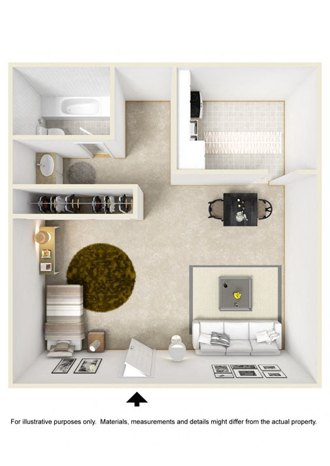 Floor plan for studio, 1 bath, 450 sqft